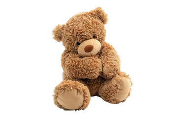 Obraz premium Soft teddy bear sitting comfortably, perfect for cuddling and creating warmth and joy at home or in a child's bedroom