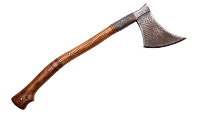 A sharp iron axe with a sturdy wooden handle in realistic vector style representing tool or weapon isolated on white background