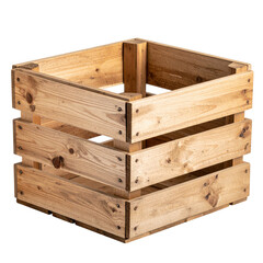 Old weathered wooden crate box isolated on white and transparent background