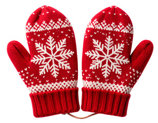 Cozy Red and White Snowflake Knitted Winter Mittens PNG