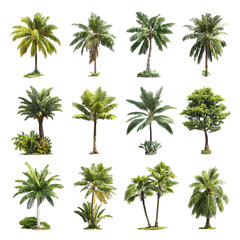 Fototapeta premium Collection of various tropical palm trees isolated on transparent background for design and illustration
