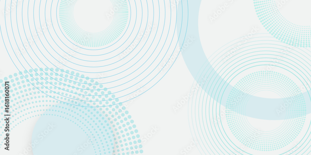 Poster abstract white background with blue circle rings. spiral sound wave rhythm line and dots dynamic abs