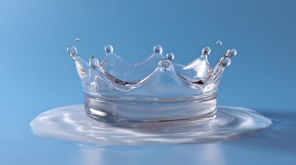 Clear Water Splash Crown Shape on Soft Blue Background