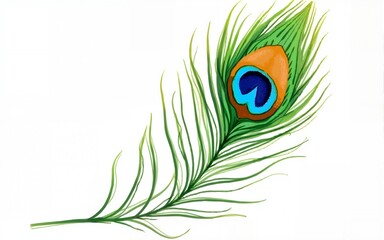 Peacock feather in watercolor style for janmashtami. High quality