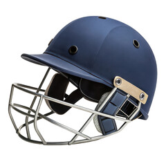 Fototapeta premium Dark blue cricket helmet with metal face guard isolated on transparent background