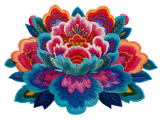 Vibrant embroidered flower patch with colorful