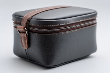 Compact leather case features elegant design with contrasting st