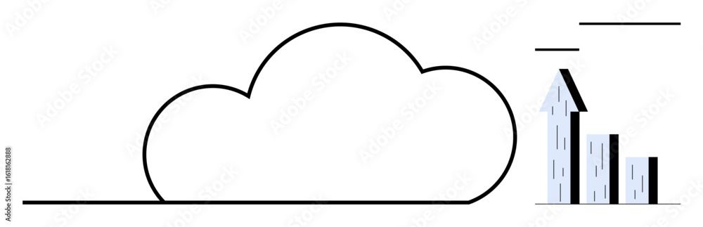 Poster cloud outline connected to increasing bar graph with upward arrow. ideal for technology, analytics, 