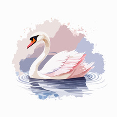 Fototapeta premium Elegant white swan with pink-tinged wings and a curved neck, swimming gracefully.