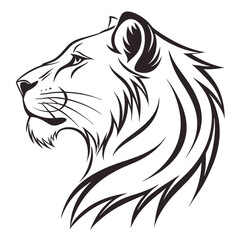 Obraz premium Tiger head illustration black and white wild animal profile sketch majestic big cat wildlife drawing design