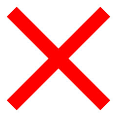 Fototapeta premium Red X mark icon. A simple, bold cross symbol for indicating wrong, no, or to close and delete. Flat design illustration isolated on a transparent background. PNG