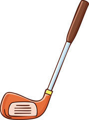 Cartoon illustration of a golf club with a brown handle and orange head.