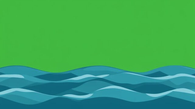 Animated ocean wave pattern with layered blue waves on green background, perfect for marine or water-themed content. Generative AI