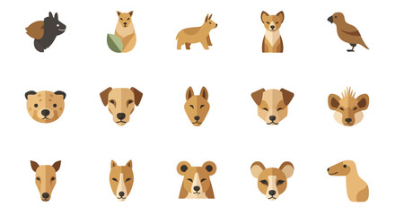 Fototapeta premium Stylized collection of geometric animal icons. Vector illustration set of various wild and domestic animal heads for modern design.
