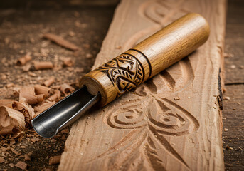 Wood carving tool with decorative plank design