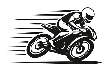 Black and White Illustration of a Motorcyclist Speeding with Motion Lines