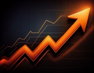 orange arrow indicating upward trend over a dark background with gridlines