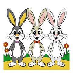 Fototapeta premium Happy Rabbit Trio Colorful Bunny Character Vector for Kids Media, Storybooks & Branding High-Trust Artwork