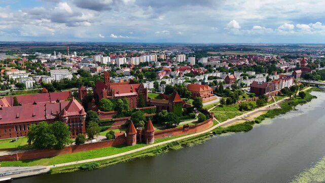 European city center tourism malbork castle drone view malbork poland