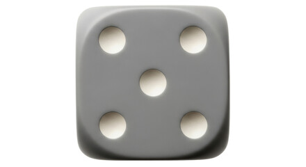 Isolated Gray Dice with White Dots Showing Number Five