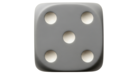 Isolated Gray Dice with White Dots Showing Number Five