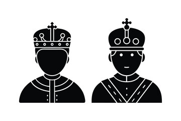 Royal King Face with Crown Silhouette Icon Set Vector Illustration