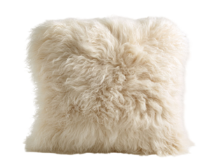 PNG Of Cozy and inviting beige fluffy pillow, perfect for adding warmth and texture to any living space.