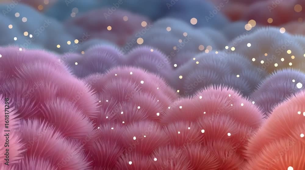 Poster abstract digital illustration of colorful fluffy clouds with soft textures and glowing particles, cr