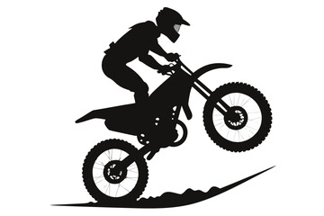 Black Silhouette of Motocross Rider Performing Jump on Dirt Bike Against a White Background