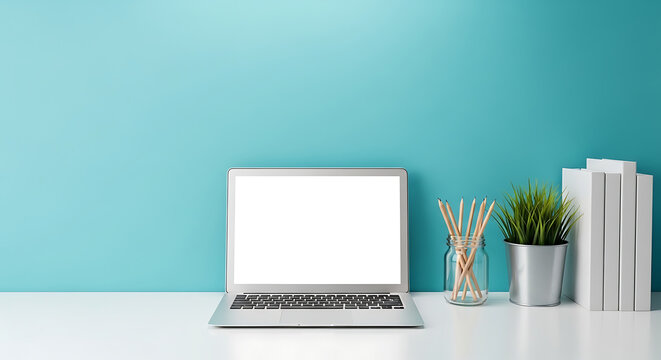 Modern workspace with laptop and minimal decor