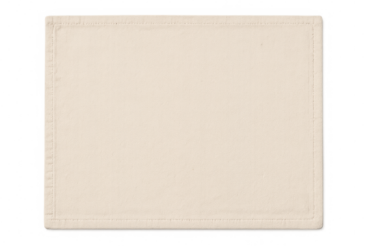 Rectangular beige place mat with visible stitches on transparent background, perfect for showcasing your designs