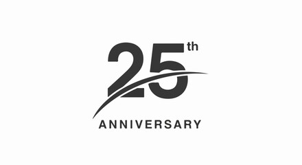 Elegant 25th Anniversary Logo with Swoosh in Dark Gray.