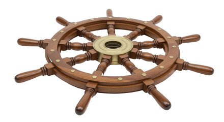 Isolated Wooden Ship Wheel