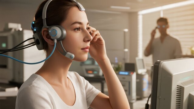 person wearing a Brain-Computer Interface (BCI) working