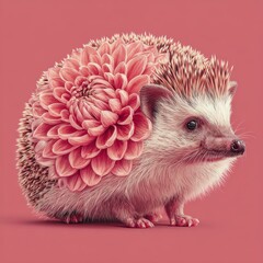 Hedgehog surrounded by vibrant flowers studio setting artistic photography colorful background close-up perspective whimsical nature