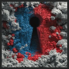 Unlocking technological horizons abstract art exploration of a keyhole digital realm modern aesthetics high contrast artistic interpretation
