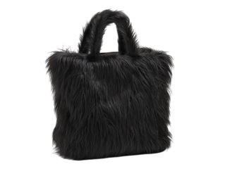 PNG Of Stylish black faux fur tote bag, perfect for adding a chic flair to any outfit.
