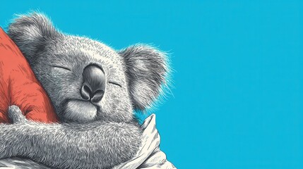 Cuddly koala embracing warmth australia animal illustration vibrant blue background close-up comfort concept
