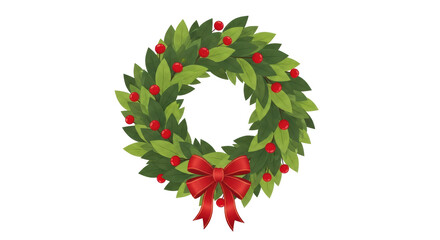Isolated Christmas Wreath with Red Bow