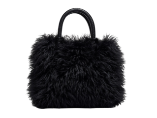 PNG Of Luxurious black fluffy handbag with soft fur texture, perfect for adding a chic touch to any outfit.