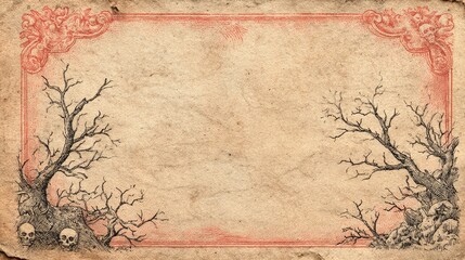 Eerie halloween-themed artwork spooky forest vintage illustration gloomy atmosphere close-up view dark fantasy concept