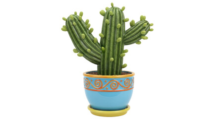 Isolated Cactus in Decorative Pot