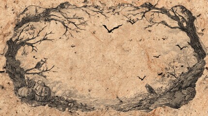 Mysterious night scene with bats and trees vintage illustration nature spooky atmosphere artistic viewpoint