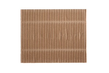 Corrugated brown packaging cardboard isolated on white background. Aged used piece of paper