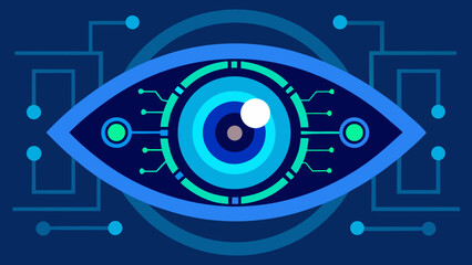 cybernetic eye design blue circuits glowing