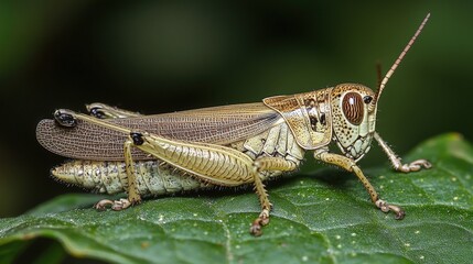 Close-up of a grasshopper resting on a leaf