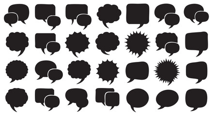 Fototapeta premium Diverse Black Speech Bubble Collection on White Background Communication Concept Flat Design Illustration Vector Graphic Isolated Design Template Elements