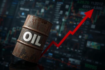 Oil Price Increase: Barrel and Upward Stock Market Graph