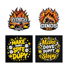Offroad vehicle racing logo with flames and fun positive message designs