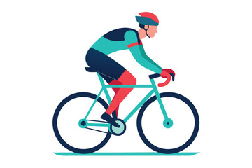 Minimalist Illustration of Cyclist Riding a Teal Bicycle with Red and Blue Accents